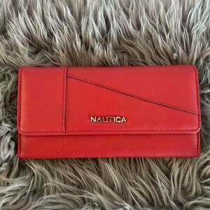 Nautica Women's Red Faux Leather Wallet RFID Blocking Bifold Clutch Organizer